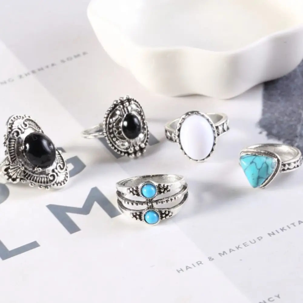 Elevate your style with the alloy turquoise 5-piece ring set $8.99 5-piece opal, turquoise, alloy care to preserve