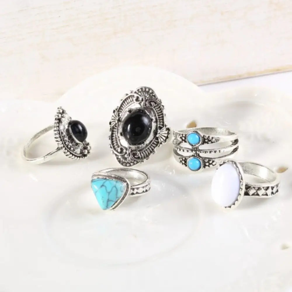 Elevate your style with the alloy turquoise 5-piece ring set $8.99 5-piece opal, turquoise, alloy care to preserve