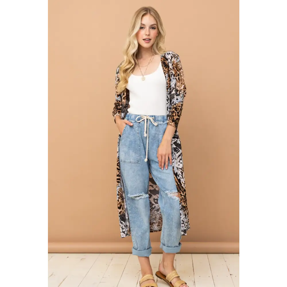 Leopard kimono cardigan in timeless luxury fashion for woman $38.22 the leopard kimono open front longline cardigan