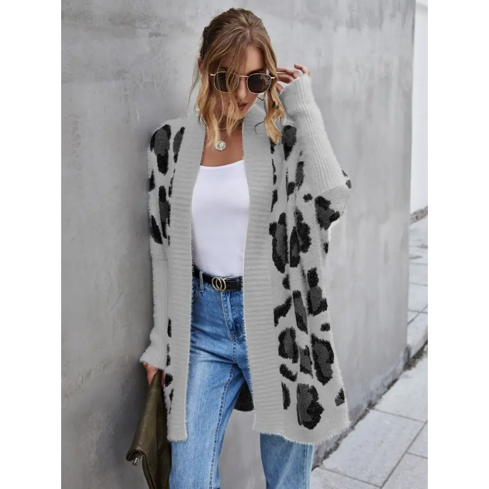 Angel wings leopard pattern fuzzy cardigan in luxury fashion for women $33.99 pattern leopard casual basic style