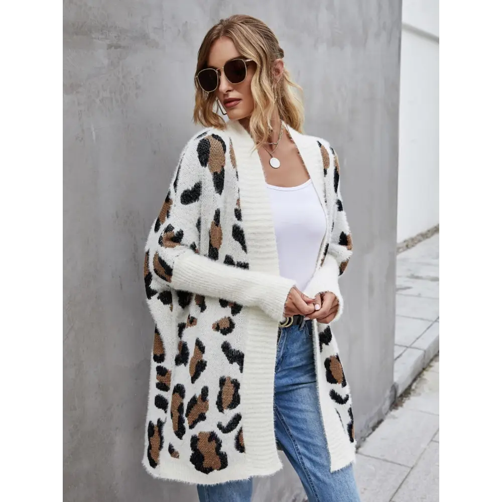 Angel wings leopard pattern fuzzy cardigan in luxury fashion for women $33.99 pattern leopard casual basic style