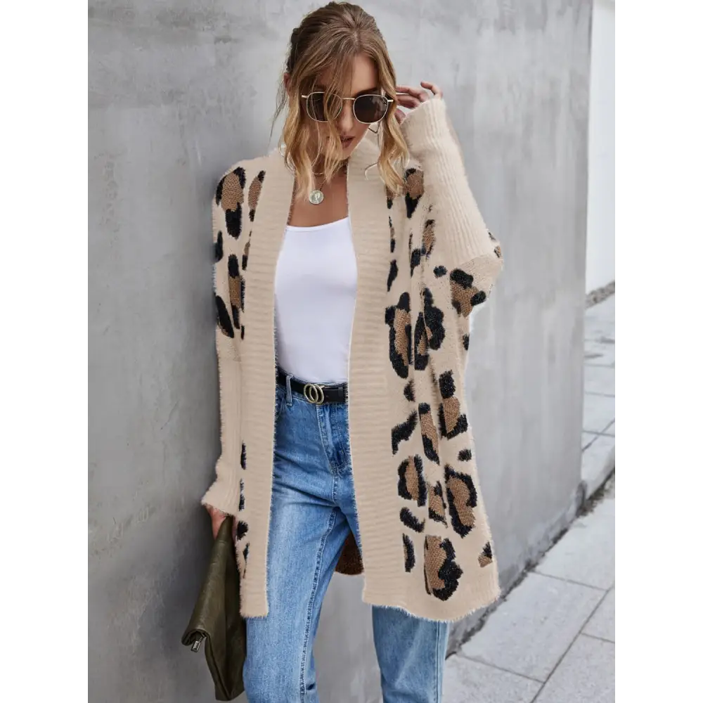 Angel wings leopard pattern fuzzy cardigan in luxury fashion for women $33.99 pattern leopard casual basic style