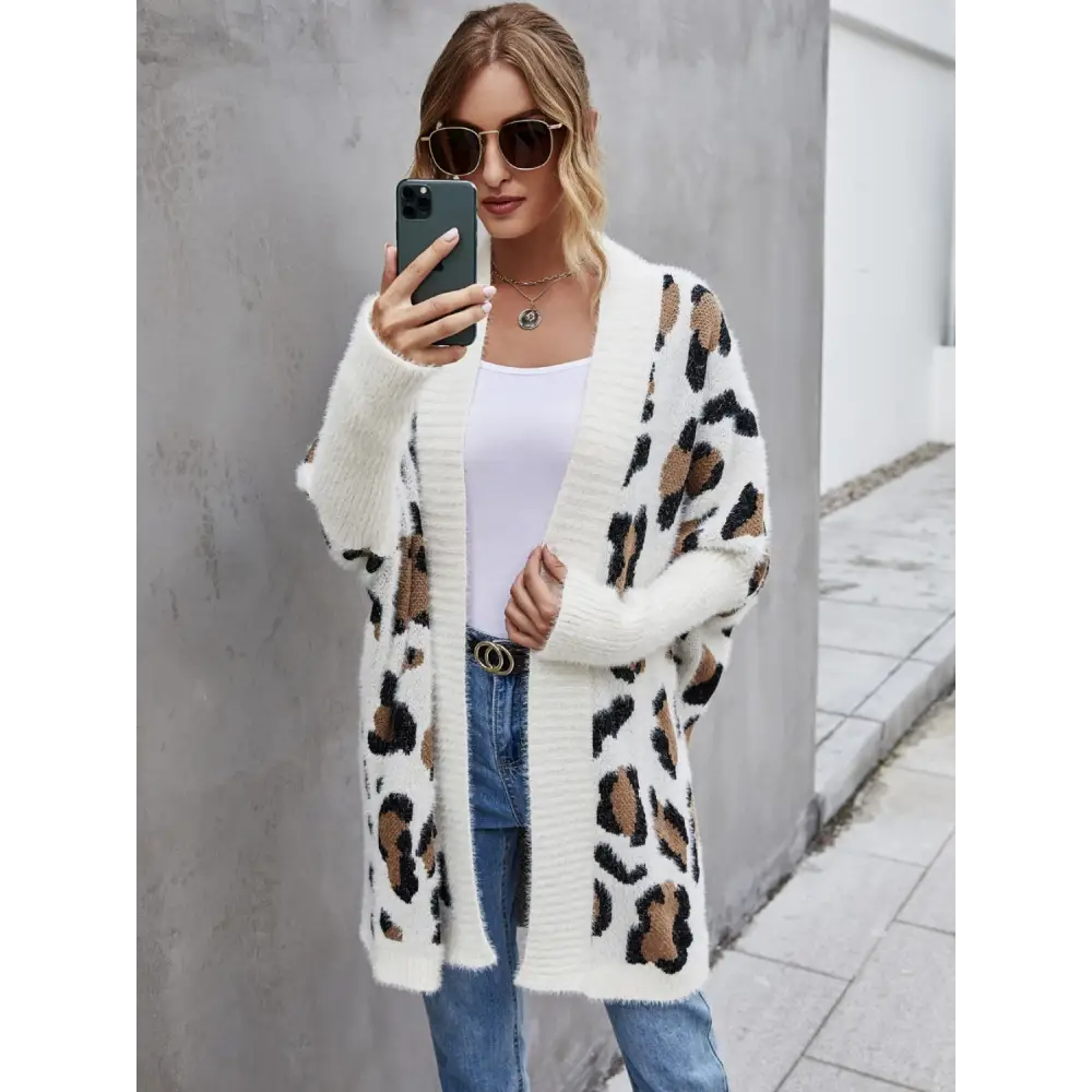 Angel wings leopard pattern fuzzy cardigan in luxury fashion for women $33.99 pattern leopard casual basic style