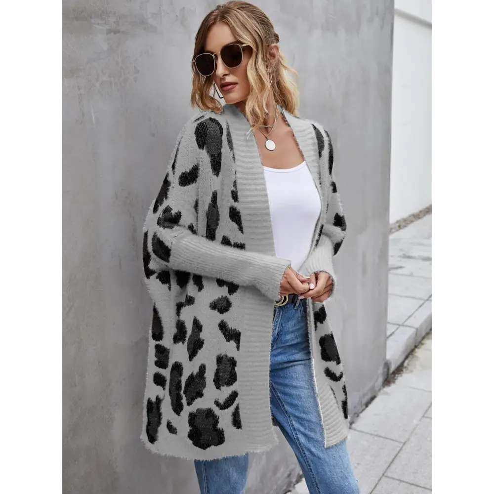 Angel wings leopard pattern fuzzy cardigan in luxury fashion for women $33.99 pattern leopard casual basic style