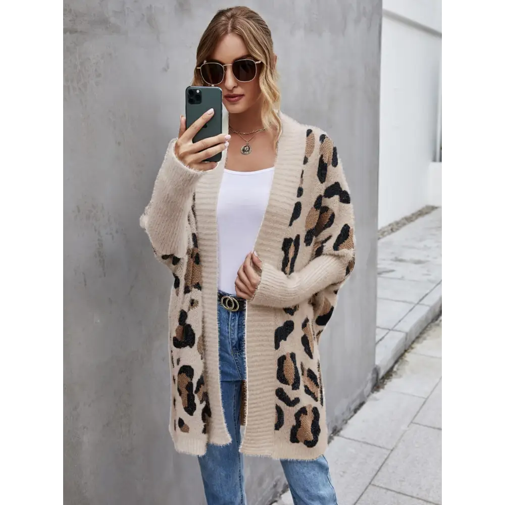 Angel wings leopard pattern fuzzy cardigan in luxury fashion for women $33.99 pattern leopard casual basic style