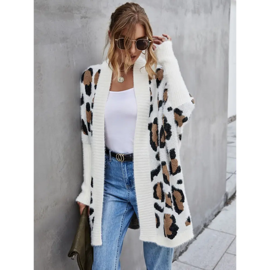 Angel wings leopard pattern fuzzy cardigan in luxury fashion for women $33.99 pattern leopard casual basic style