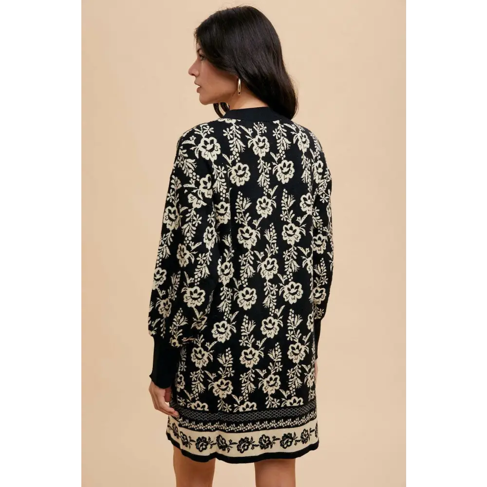 Annie wear floral jacquard sweater dress in luxury fashion for woman $50 a floral jacquard round neck sweater dress