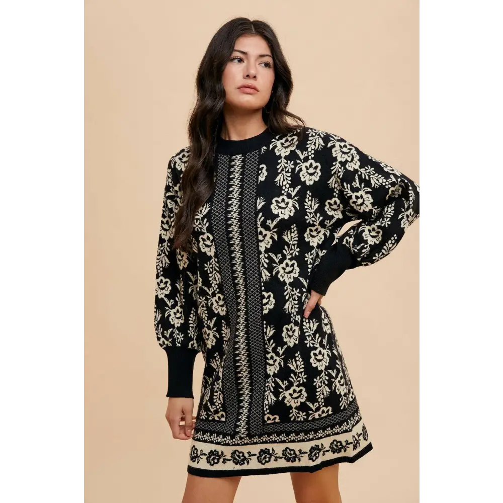 Annie wear floral jacquard sweater dress in luxury fashion for woman $50 a floral jacquard round neck sweater dress