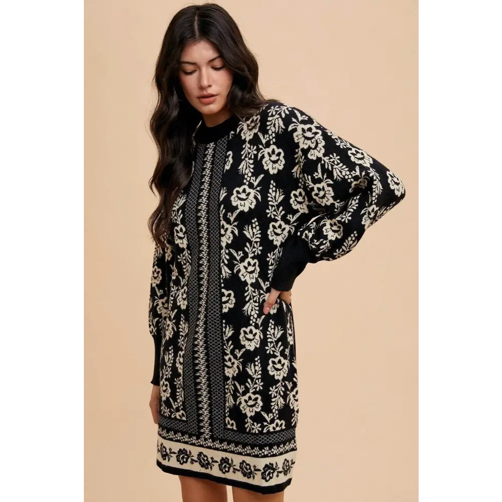 Annie wear floral jacquard sweater dress in luxury fashion for woman $50 a floral jacquard round neck sweater dress