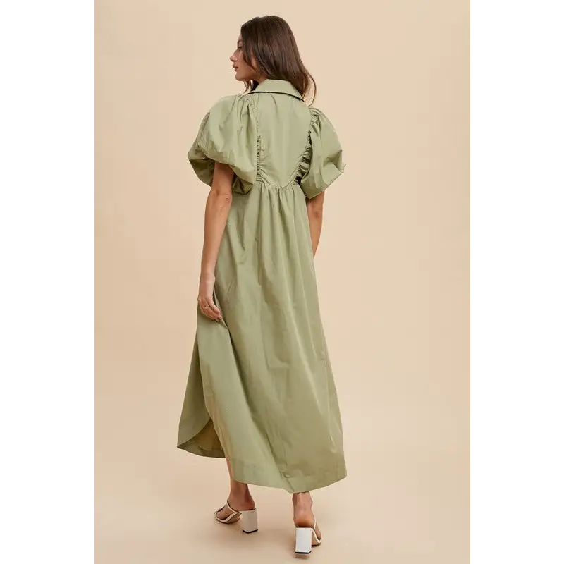 Annie wear smocked puff sleeve midi dress in luxury fashion for women $71.99 the smocked puff sleeve midi dress