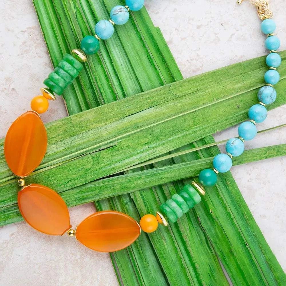 Apricot Orange Agate Chunky Golden Statement Necklace - Maven Couture IncNecklaces