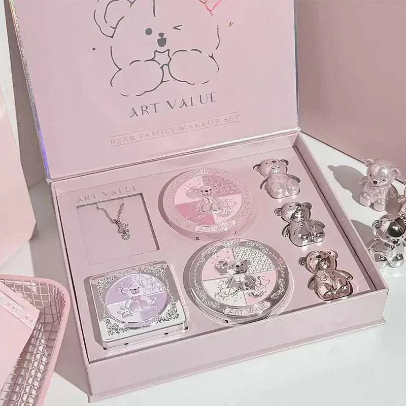 ART VALUE 7PC Makeup Sets Include 3 Colors Matte Lip Mud,1 Pressed Powder,1 Blush,1 Eyes Palette,1 Necklace Beauty Makeup Sets