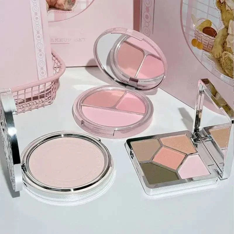 ART VALUE 7PC Makeup Sets Include 3 Colors Matte Lip Mud,1 Pressed Powder,1 Blush,1 Eyes Palette,1 Necklace Beauty Makeup Sets