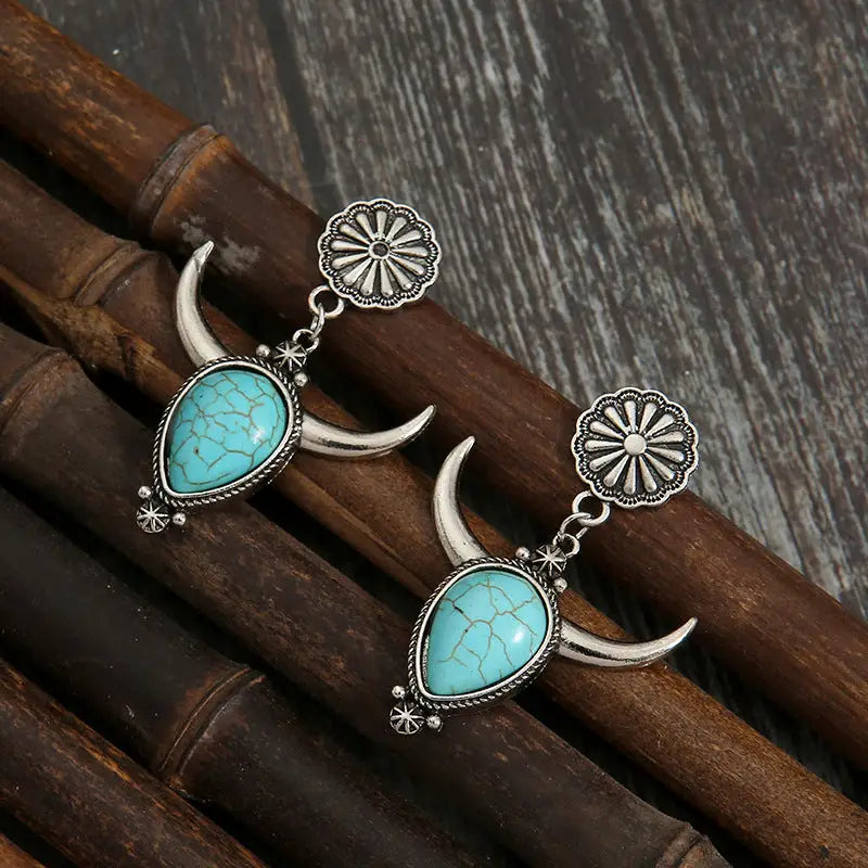 Exquisite alloy cow head earrings elevating luxury fashion for women $8.99 1-pair artificial turquoise, alloy care