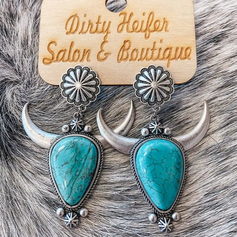 Exquisite alloy cow head earrings elevating luxury fashion for women $8.99 1-pair artificial turquoise, alloy care