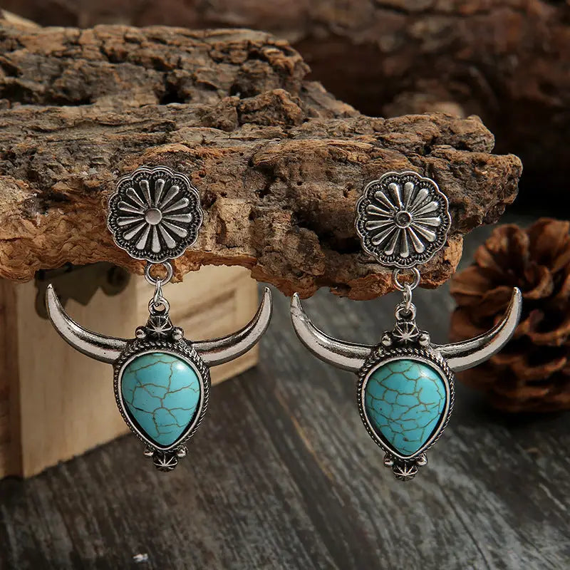 Exquisite alloy cow head earrings elevating luxury fashion for women $8.99 1-pair artificial turquoise, alloy care