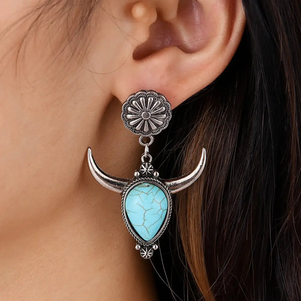 Exquisite alloy cow head earrings elevating luxury fashion for women $8.99 1-pair artificial turquoise, alloy care