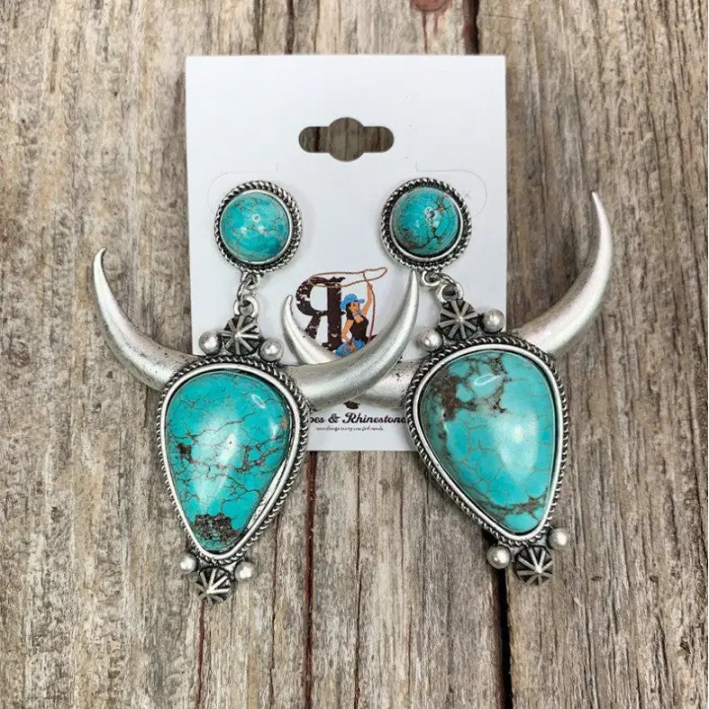 Exquisite alloy cow head earrings elevating luxury fashion for women $8.99 1-pair artificial turquoise, alloy care