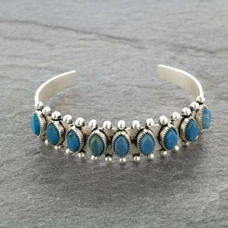 Exquisite turquoise alloy open bracelet in luxury fashion for women $9 1-piece exquisite artificial turquoise,