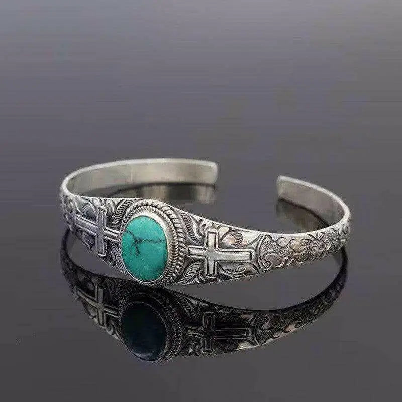 Exquisite turquoise alloy open bracelet in luxury fashion for women $9 1-piece exquisite artificial turquoise,