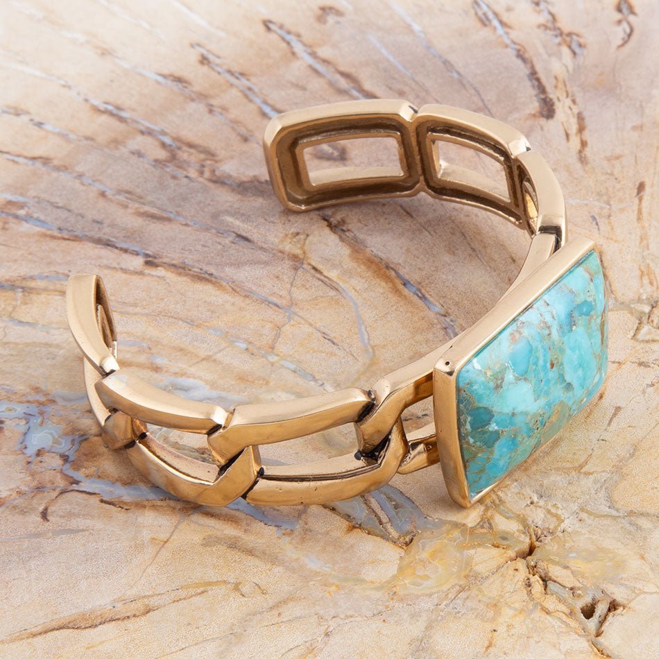 Athena Blue Turquoise Golden Cuff Bracelet - Maven Couture IncBracelets