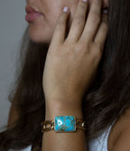 Athena Blue Turquoise Golden Cuff Bracelet - Maven Couture IncBracelets