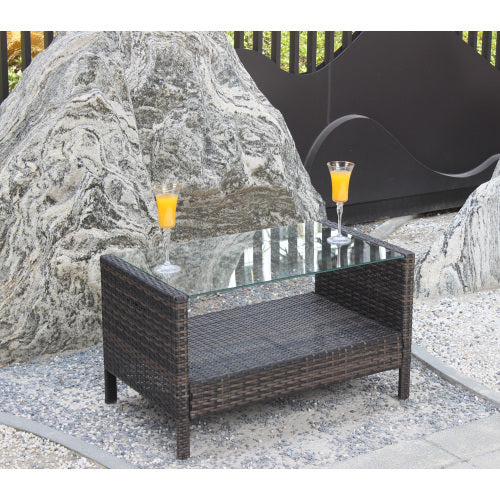 Outdoor Patio Furniture Coffee Table With Clear Tempered Glass