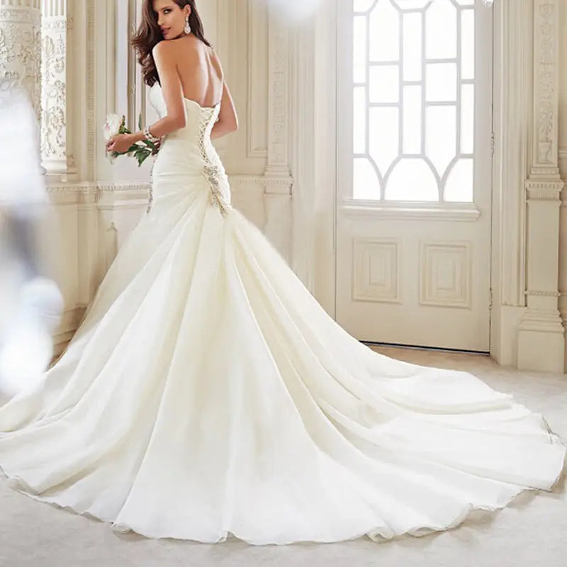 Elegant backless white wedding dress in timeless luxury fashion for women $180.99 wedding dresses product luxurious