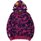 BAPE Hoodie Men's Shark Hoodie,Cotton Material Shark Jaw Jacket Ape Camo Full Zip Jacket Up - Maven Couture Inc