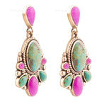 Barcelona Blue Turquoise and Pink Agate Golden Drop Earrings - Maven Couture IncEarrings