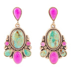 Barcelona Blue Turquoise and Pink Agate Golden Drop Earrings - Maven Couture IncEarrings