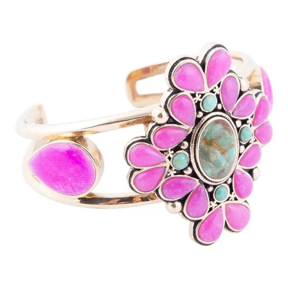Barcelona Pink Agate and Blue Turquoise Statement Cuff Bracelet - Maven Couture IncBracelets