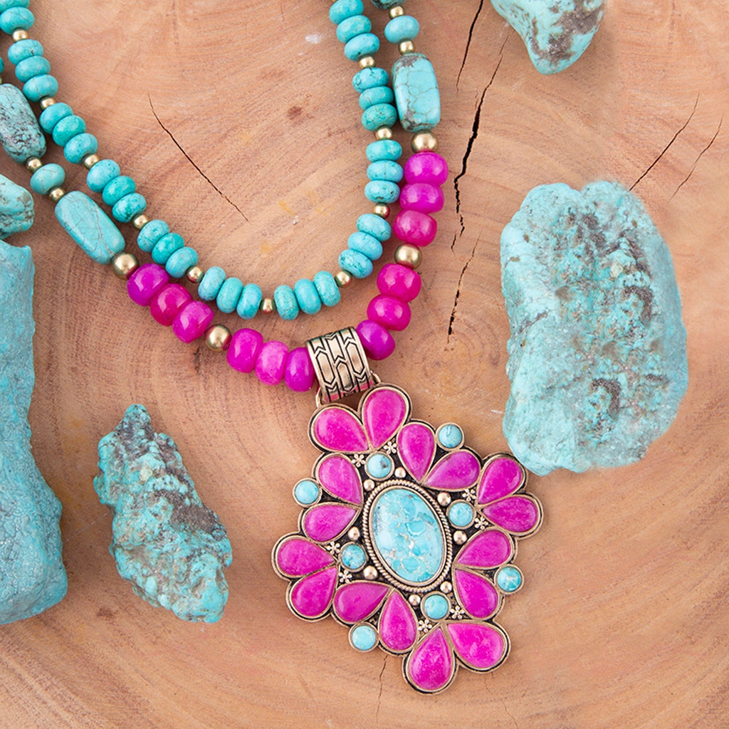 Barcelona Pink Agate Cross Golden Pendant Necklace - Maven Couture IncNecklaces