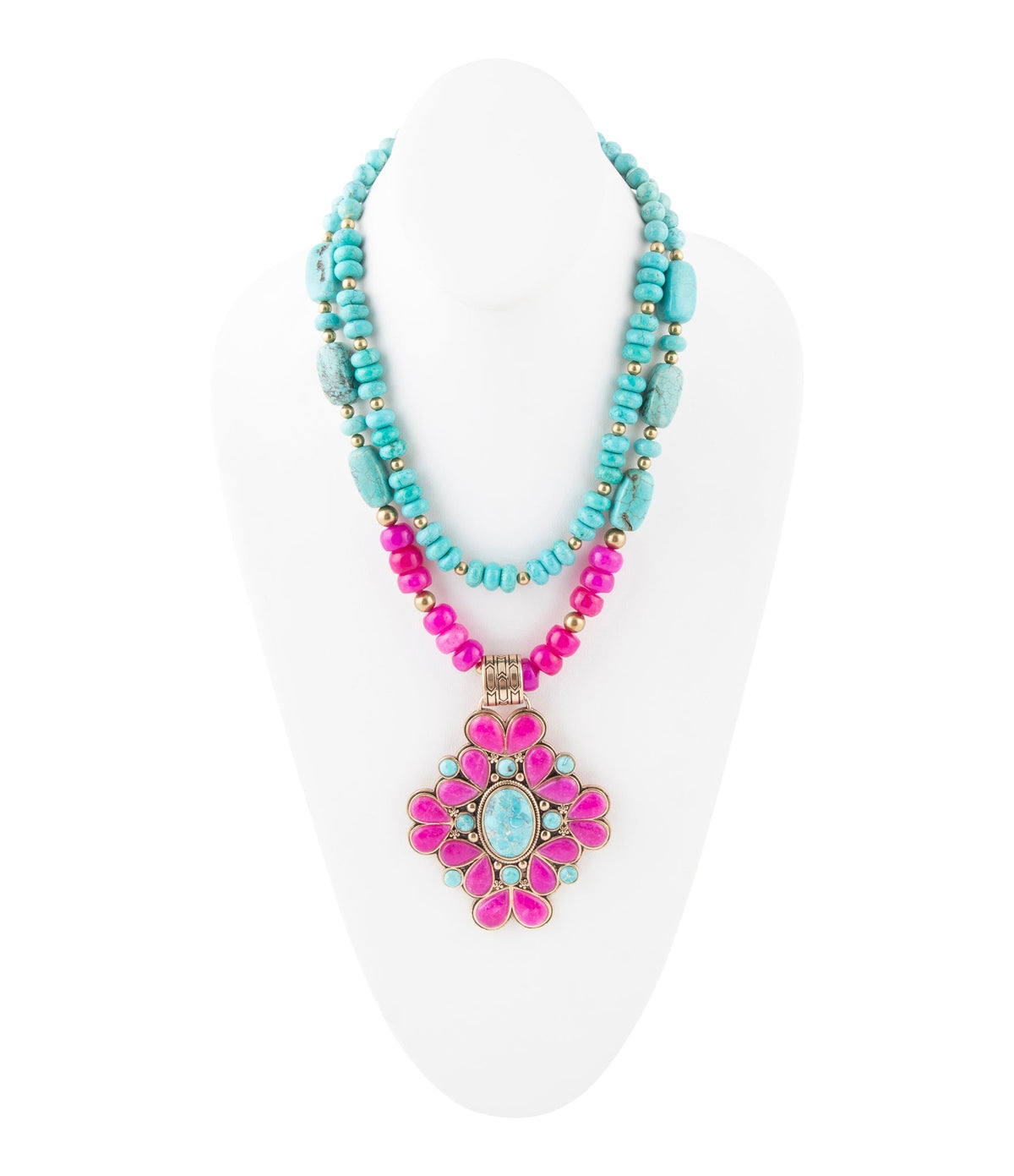Barcelona Pink Agate Cross Golden Pendant Necklace - Maven Couture IncNecklaces