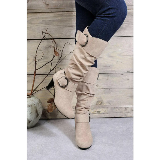 Chic beige mid-calf heeled boots for luxury fashion enthusiasts $46.97 step into an extraordinary realm of effortless