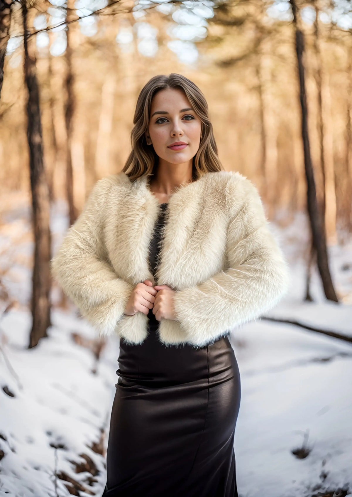 Beige Faux Fur Bridal Jacket (Anna Bei07)