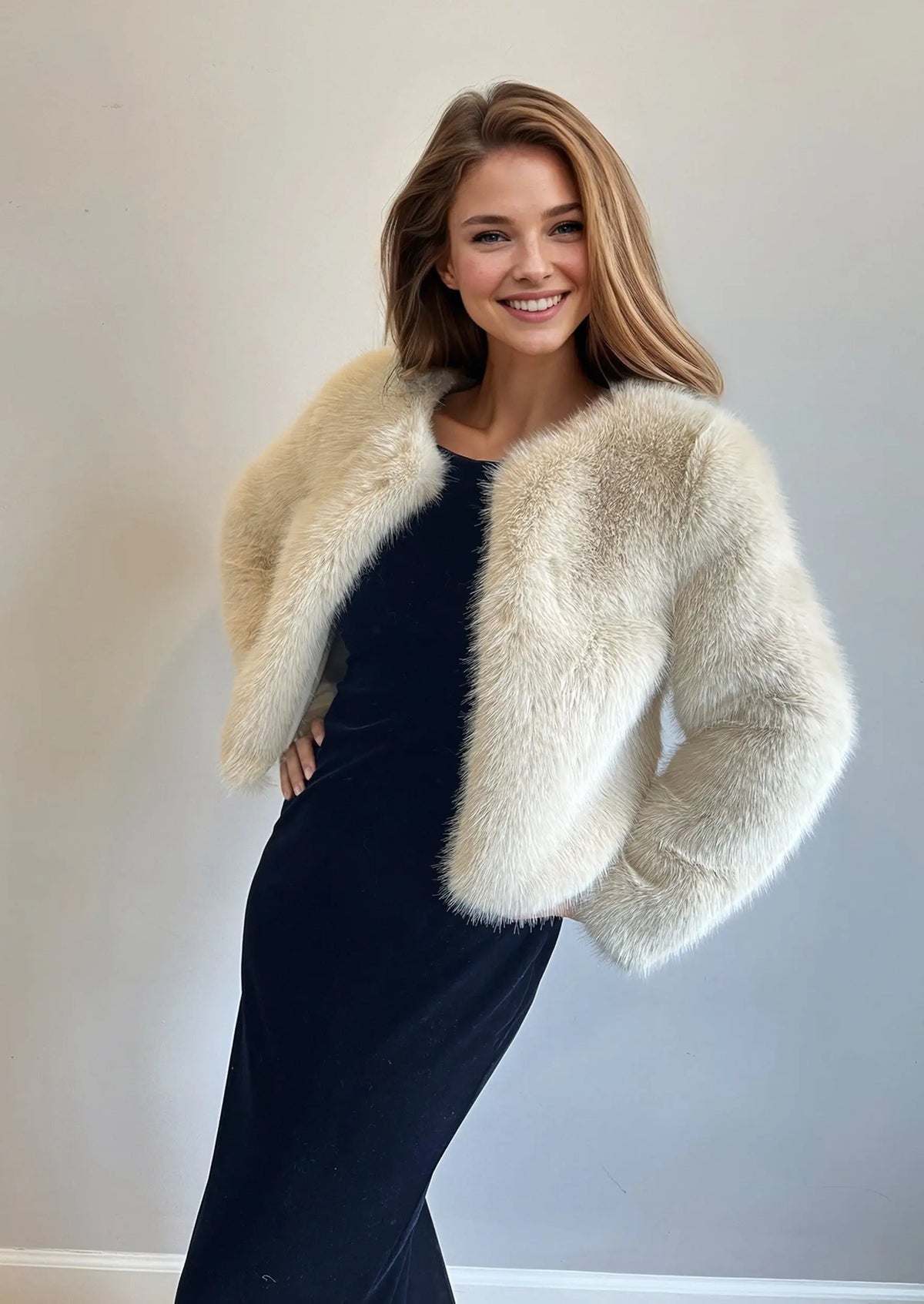 Beige Faux Fur Bridal Jacket (Anna Bei07)