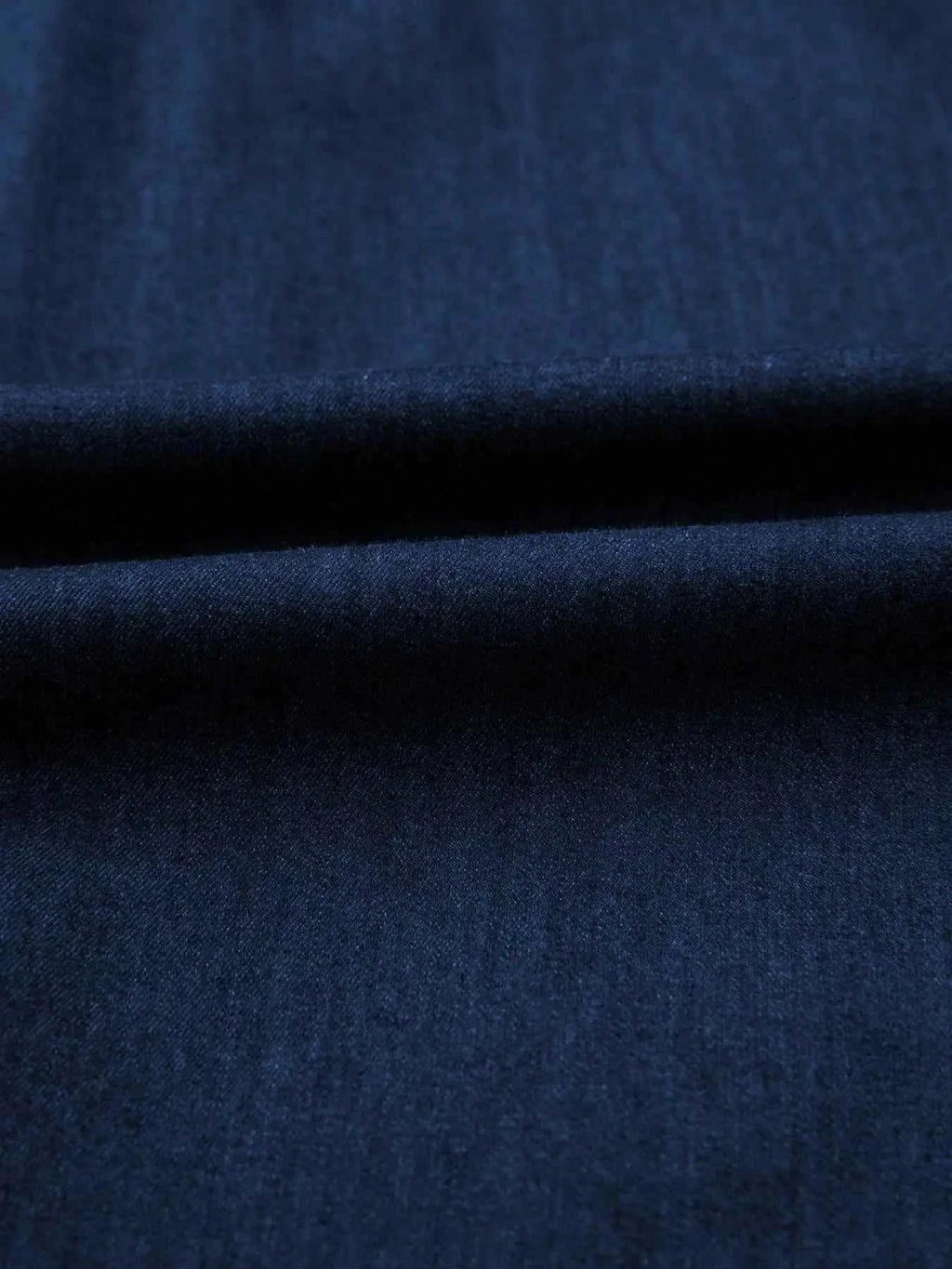 Belted Button-Down midi dress fabric in dark blue denim, 100% cotton material with a smooth, tightly woven texture