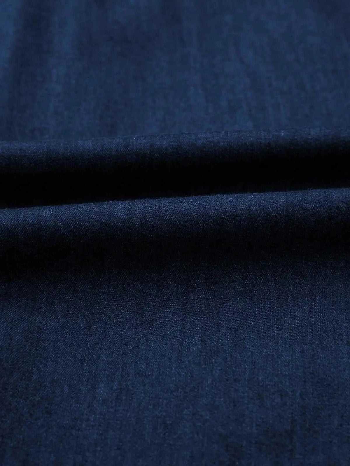 Belted Button-Down midi dress fabric in dark blue denim, 100% cotton material with a smooth, tightly woven texture