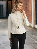 Elegant Fine Rings Collection: Belted Button-Up Jacket