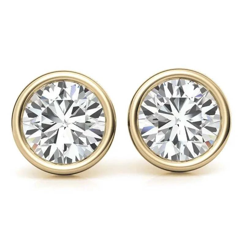 Bezel Round Lab Grown Diamond Stud Earrings in 14K White or Yellow Gold - 2.00 or 3.00 CTW - Maven Couture IncEarrings