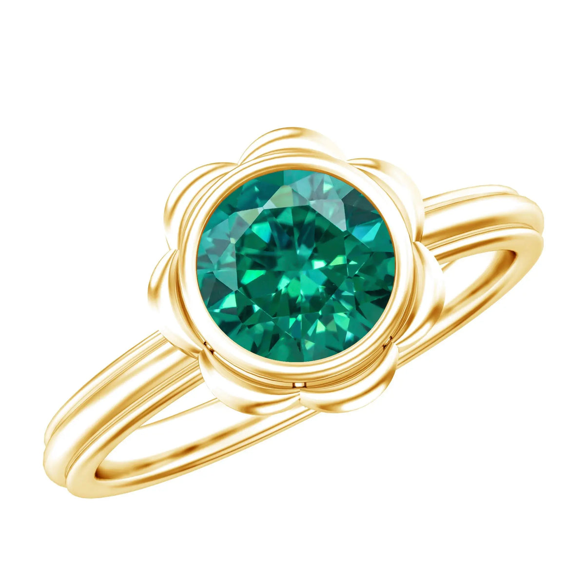 Bezel Set Lab Created Emerald Solitaire Engagement Ring