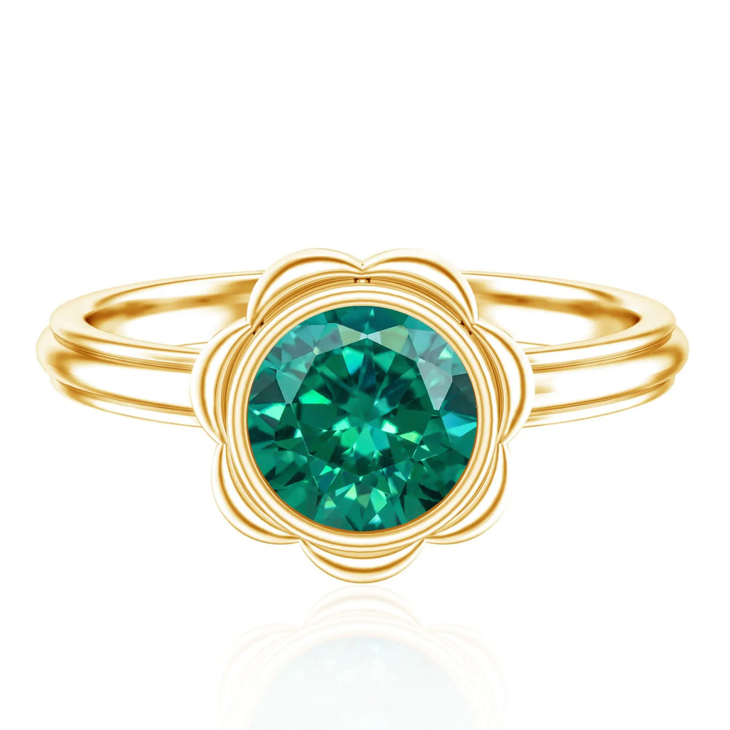 Bezel Set Lab Created Emerald Solitaire Engagement Ring