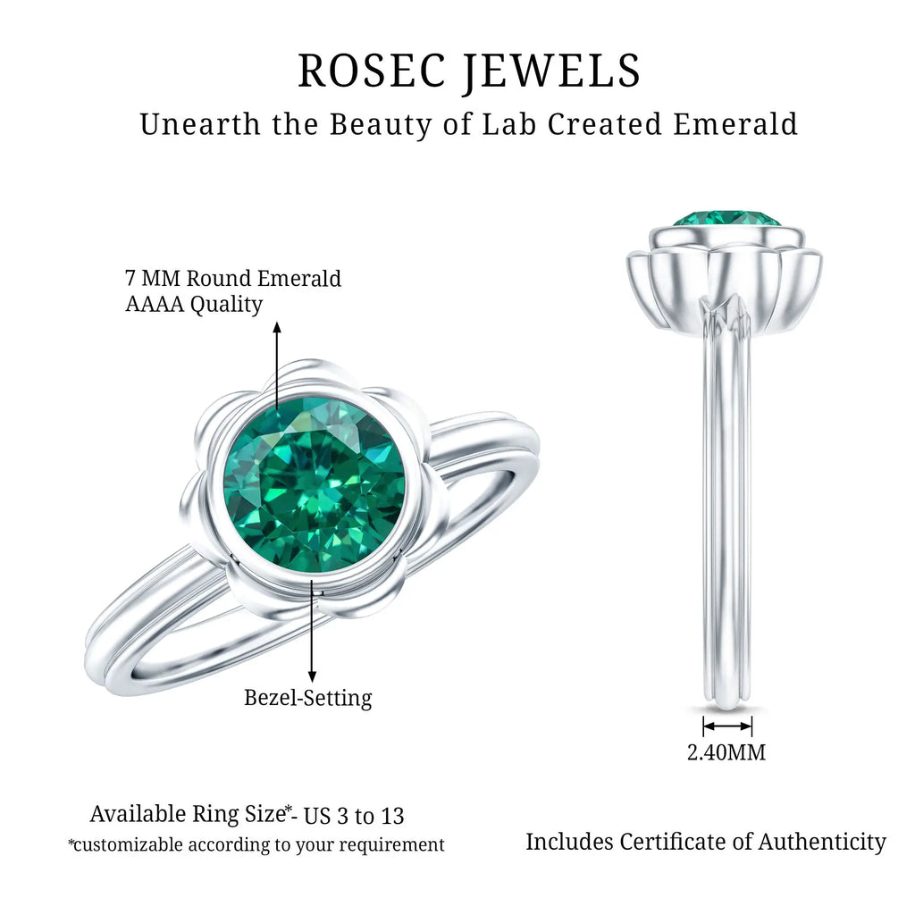 Bezel Set Lab Created Emerald Solitaire Engagement Ring