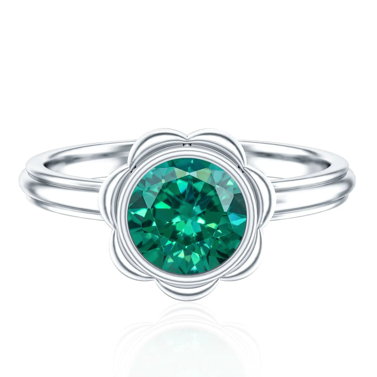 Bezel Set Lab Created Emerald Solitaire Engagement Ring