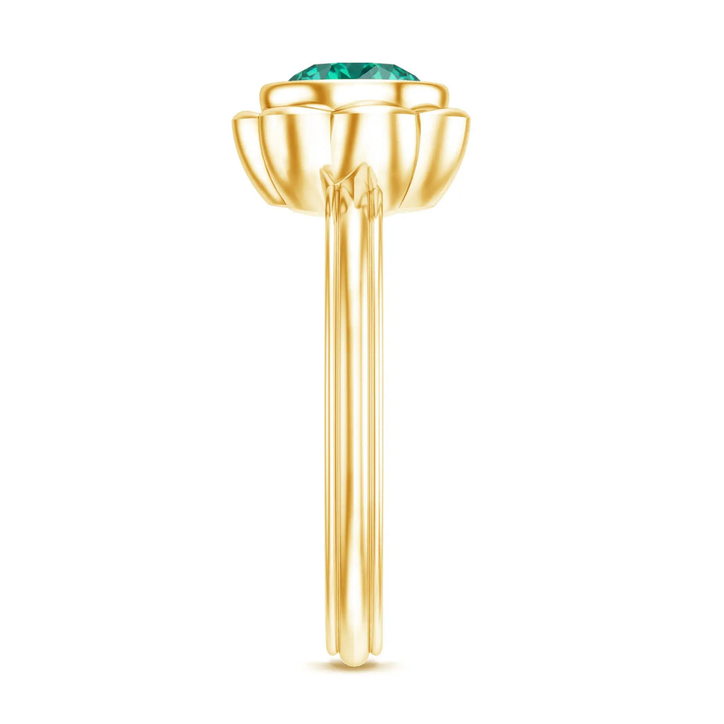 Bezel Set Lab Created Emerald Solitaire Engagement Ring