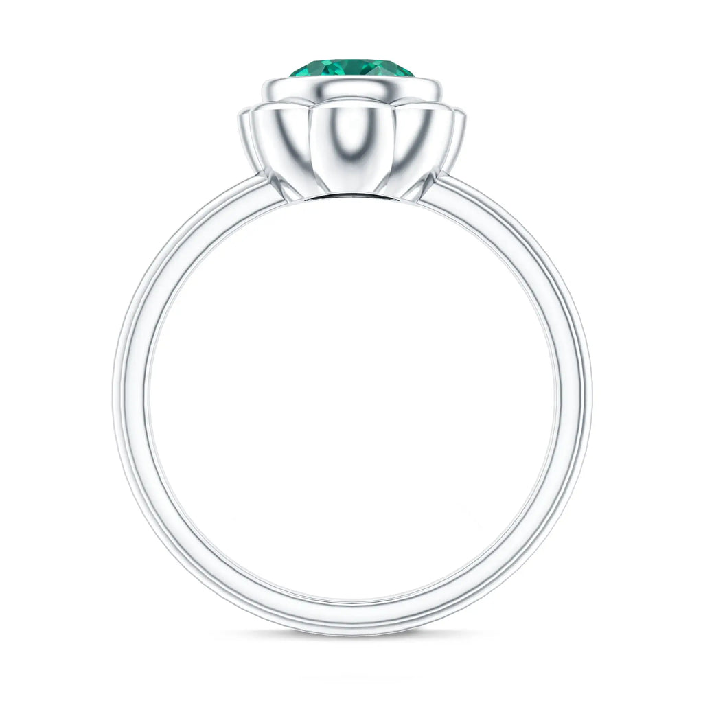 Bezel Set Lab Created Emerald Solitaire Engagement Ring