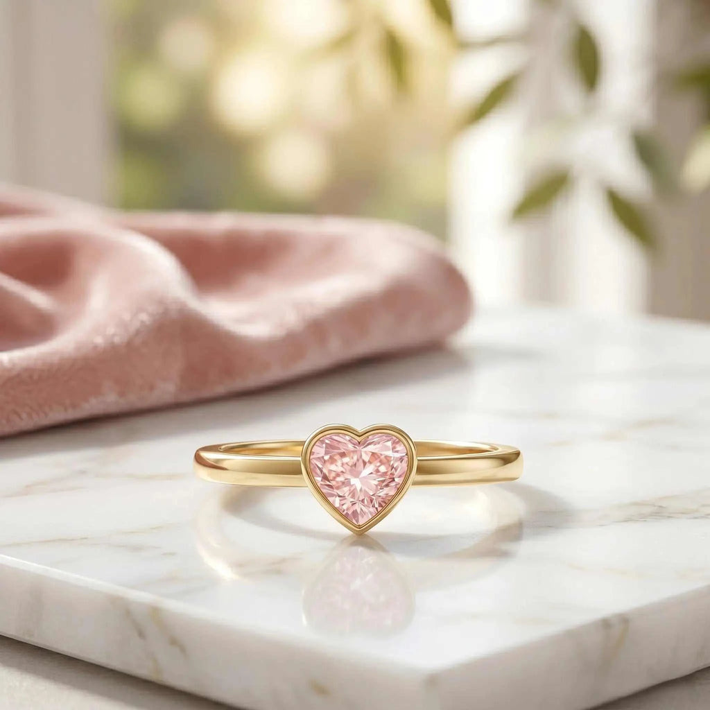 Bezel Set Lab Grown Pink Diamond Solitaire Promise Ring with IGI Certificate