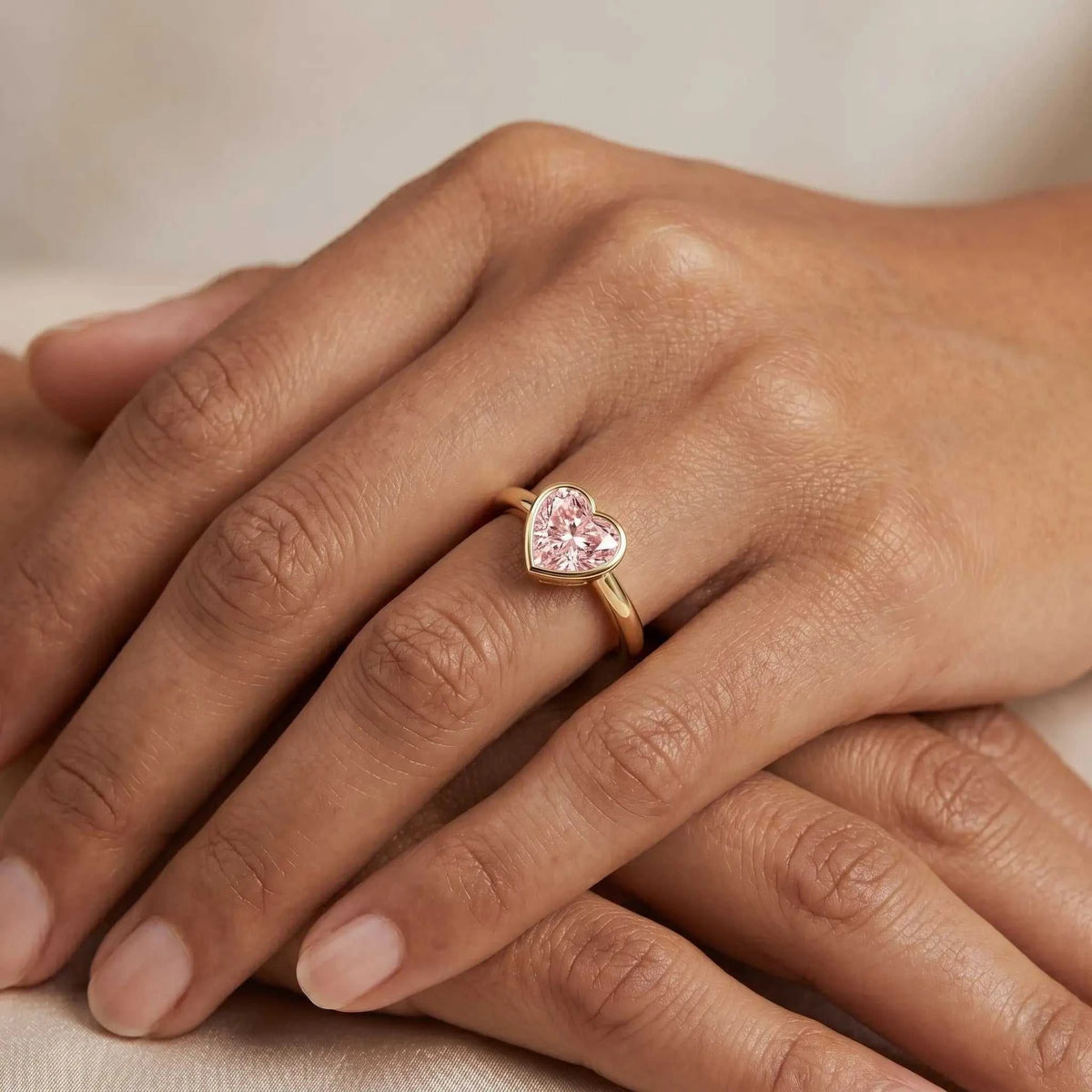 Bezel Set Lab Grown Pink Diamond Solitaire Promise Ring with IGI Certificate