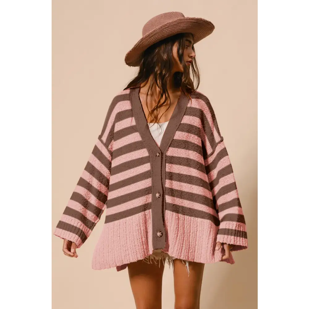 Timeless striped v-neck cardigan for luxury fashion enthusiasts $49 elevate your wardrobe with the slit striped v-neck